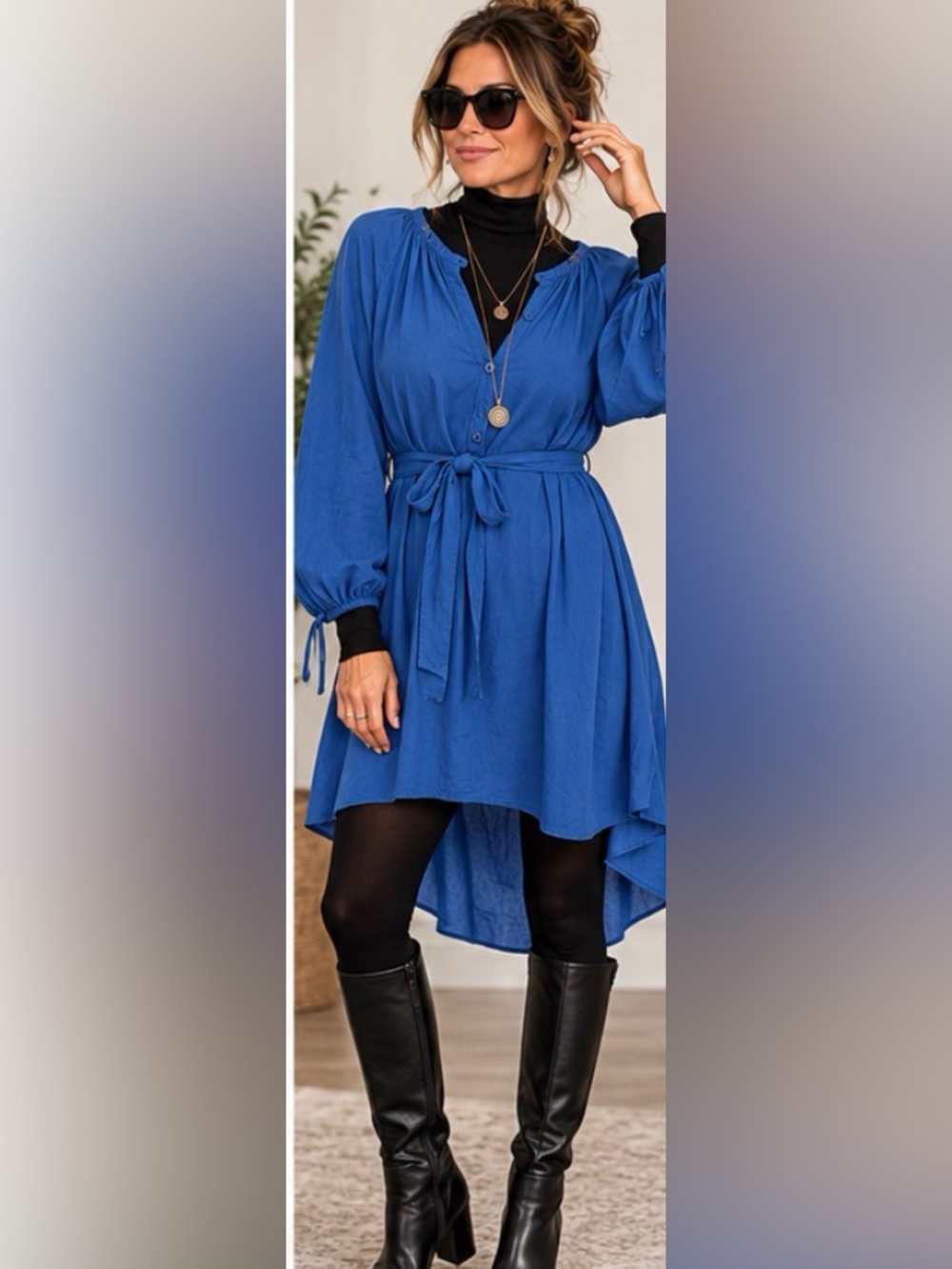 H&M Blue 100% Cotton High-Low Tunic Dress Size Large35